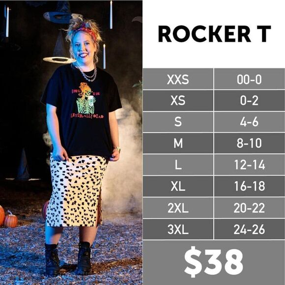 LuLaRoe Rocker T Short Sleeve Top Skull Glows in Dark Black Shirt Halloween - Picture 2 of 3